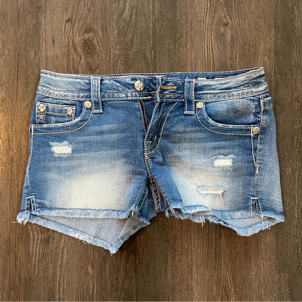 Miss Me Women's Faded Blue Distressed Denim Shorts